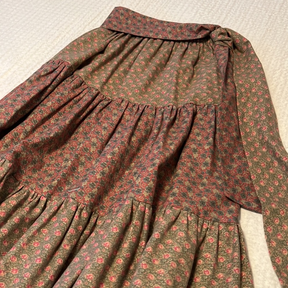 Laura Me Cotton Blend Tiered Midi Floral Print Elastic Waist Skirt with Tie Belt - Picture 6 of 16